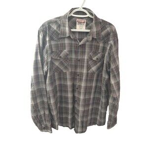 Wrangler Men's Gray Blue Plaid Western Snap Shirt Size Large